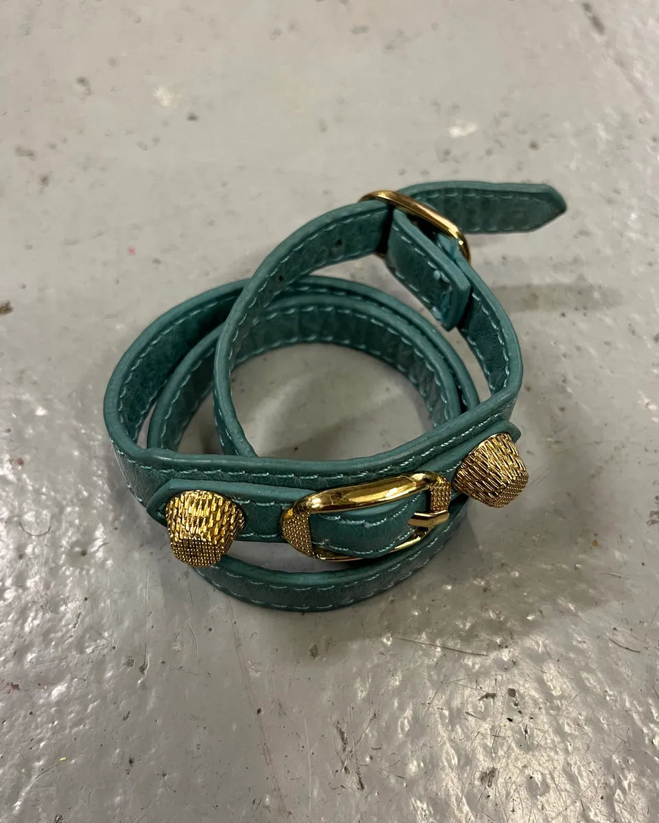 Balenciaga Turquoise Leather Gold Studded Bracelet jKHyqPi 1