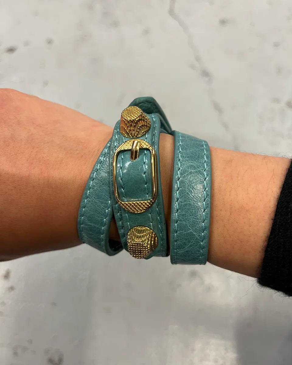 Balenciaga Turquoise Leather Gold Studded Bracelet jKHyqPi 2