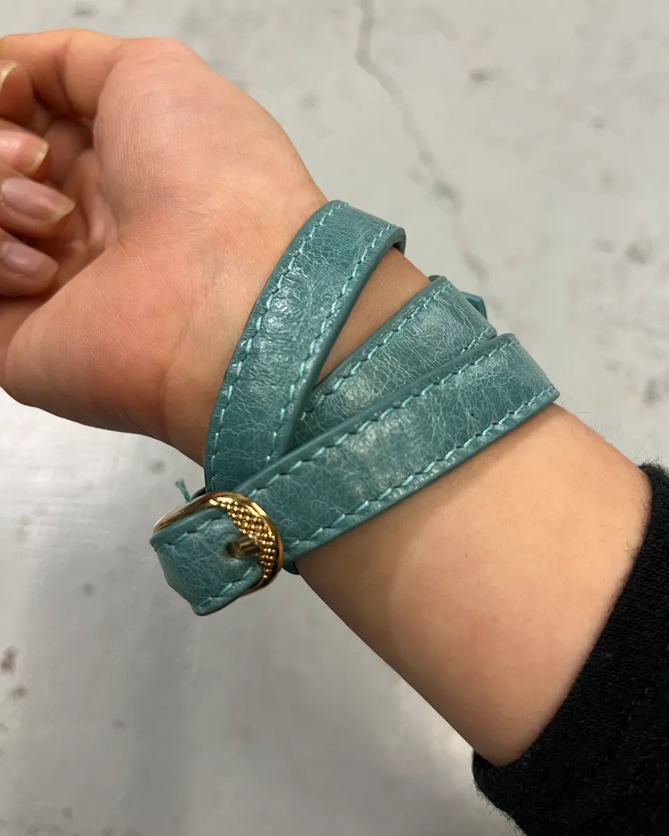 Balenciaga Turquoise Leather Gold Studded Bracelet jKHyqPi 3