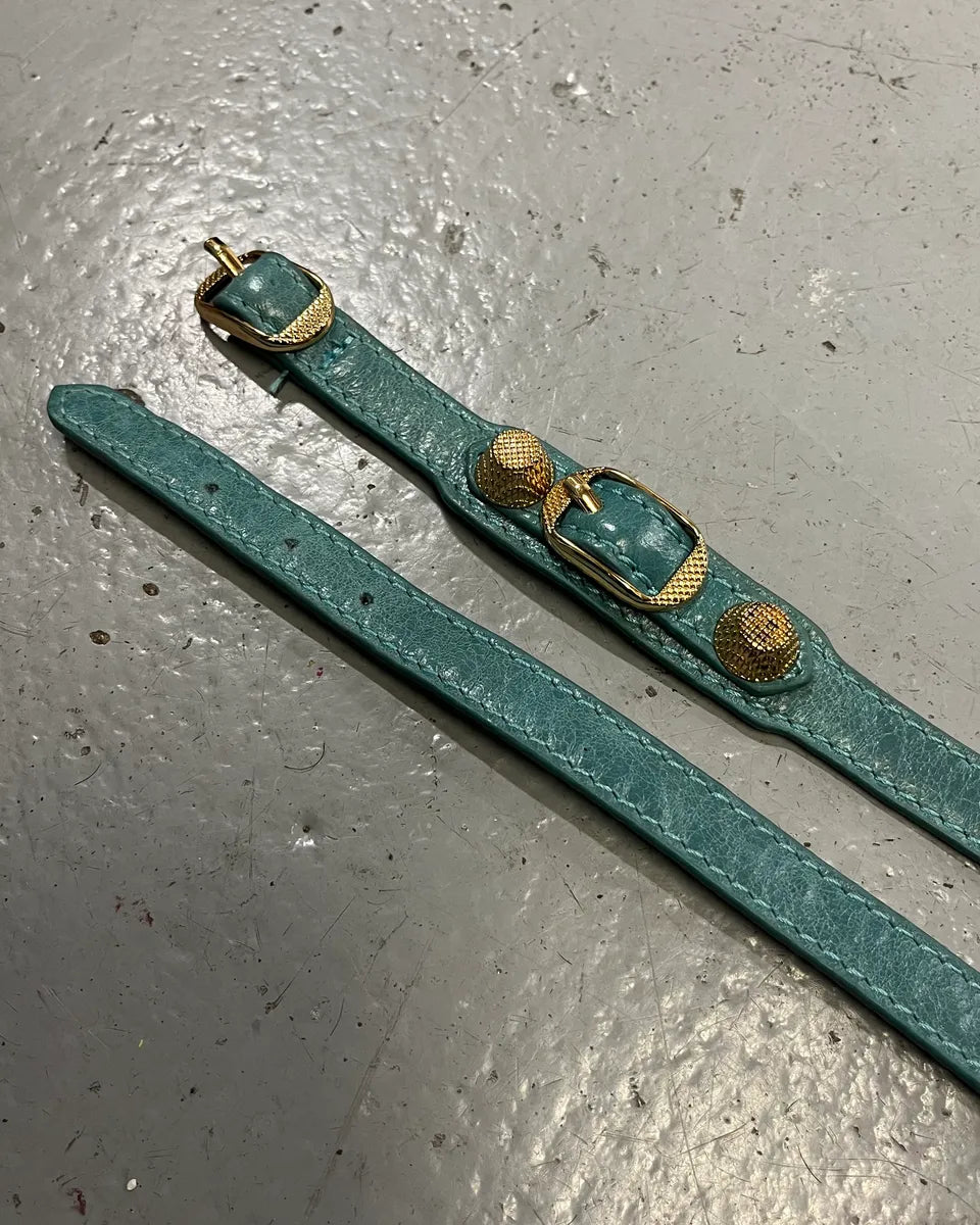 Balenciaga Turquoise Leather Gold Studded Bracelet jKHyqPi 4