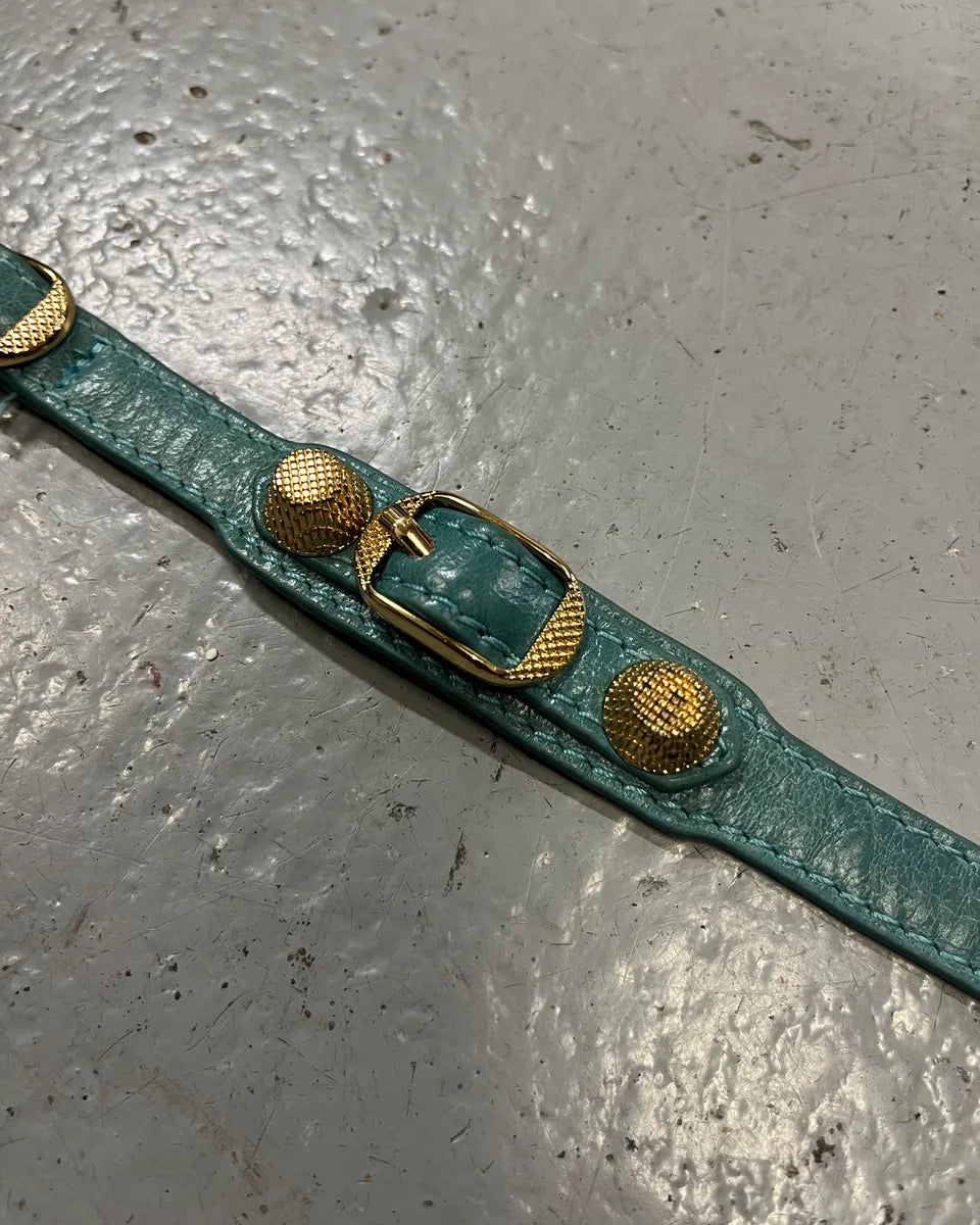 Balenciaga Turquoise Leather Gold Studded Bracelet jKHyqPi 5