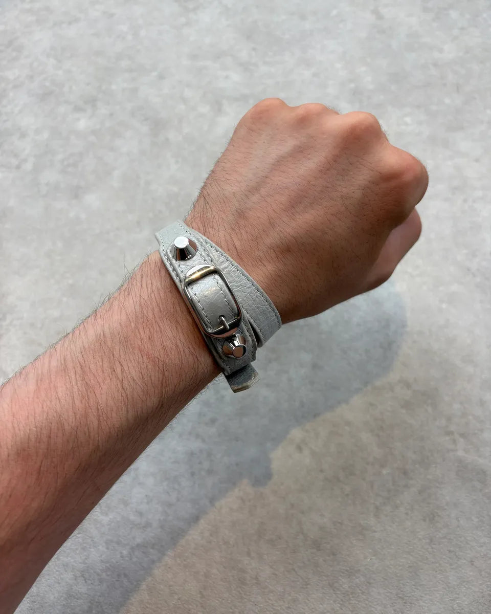 Balenciaga White City Studded Leather Bracelet EmTrXec 0