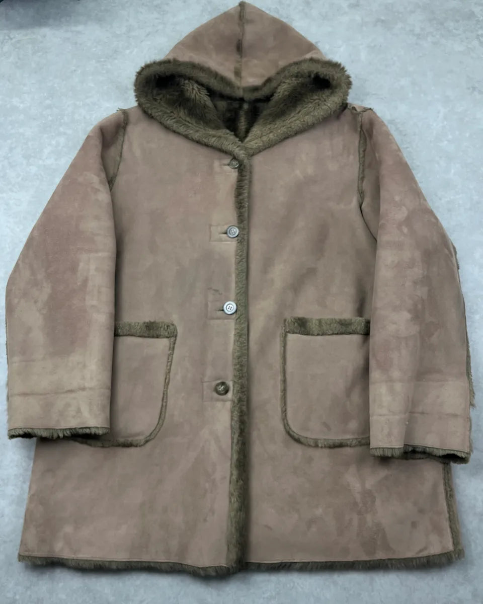 Balmain Beige Faux Fur & Brown Leather Reversible Hooded Coat IqwymKz 5