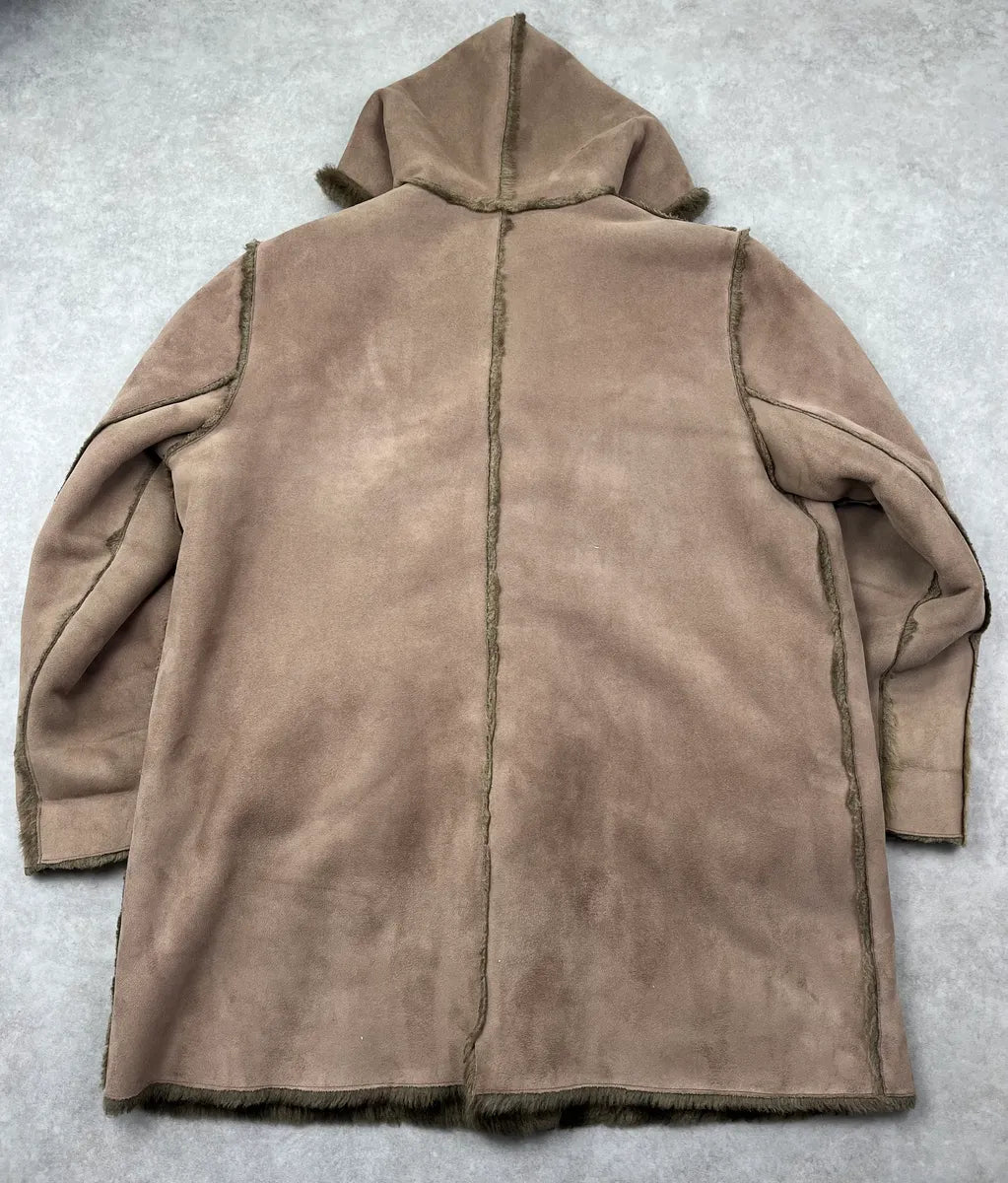 Balmain Beige Faux Fur & Brown Leather Reversible Hooded Coat IqwymKz 8