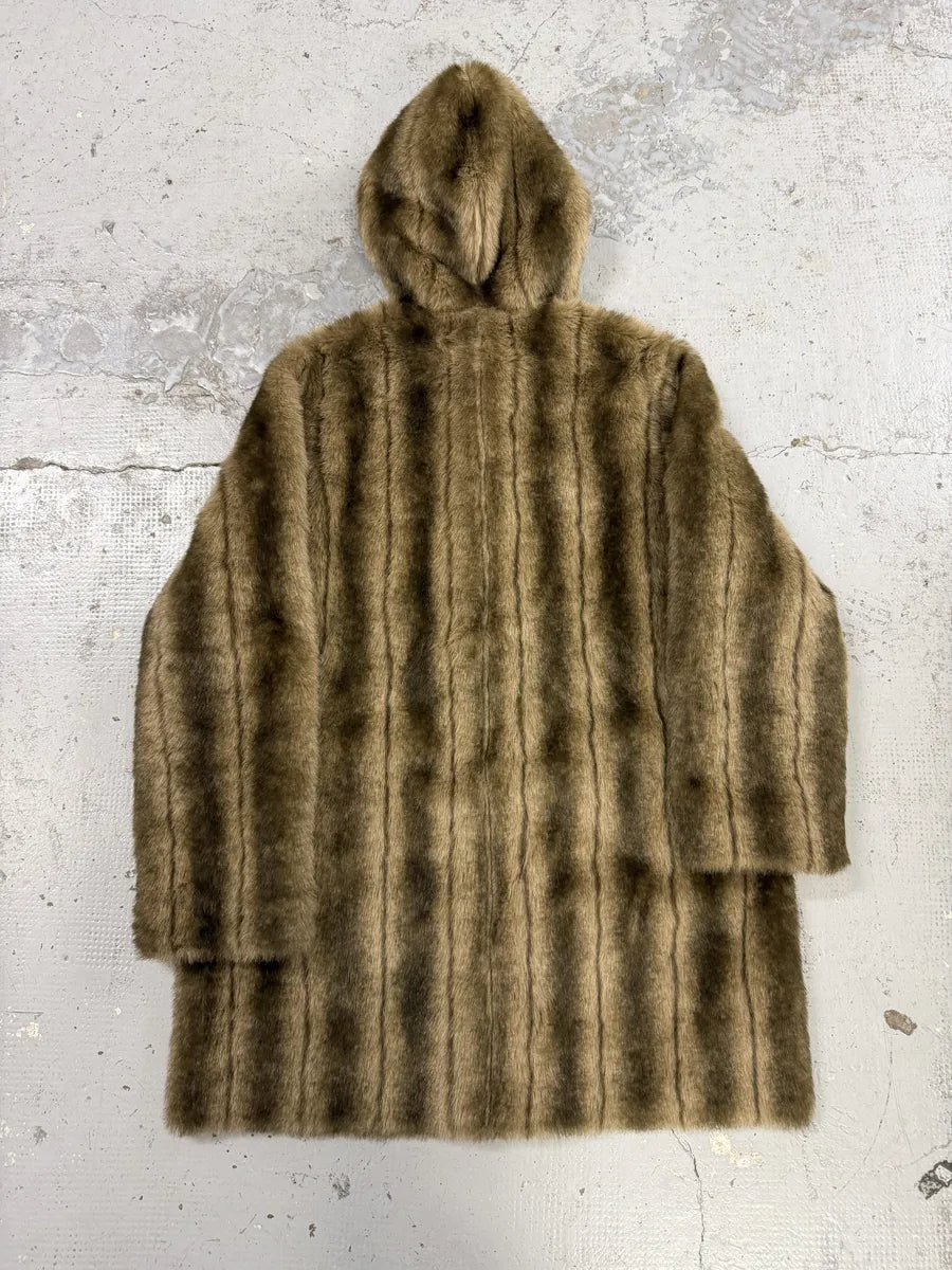 Balmain Beige Faux Fur & Brown Leather Reversible Hooded Coat oXjbKPE 2