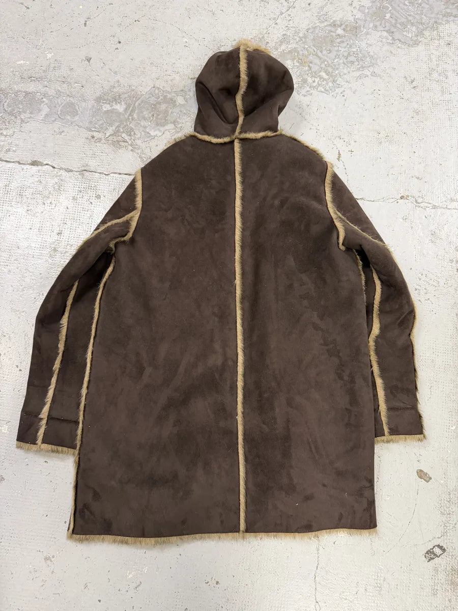 Balmain Beige Faux Fur & Brown Leather Reversible Hooded Coat oXjbKPE 3