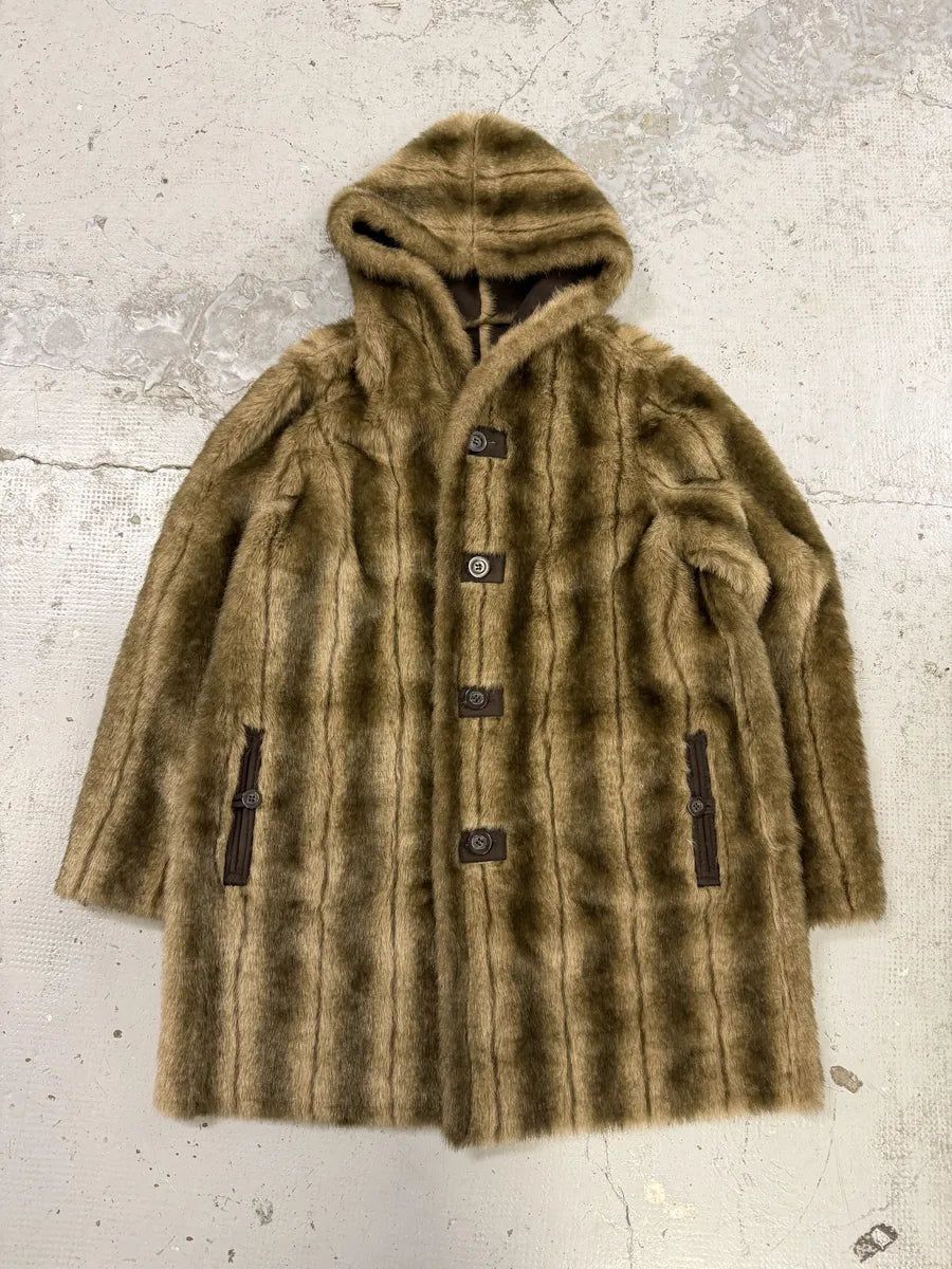 Balmain Beige Faux Fur & Brown Leather Reversible Hooded Coat oXjbKPE 6