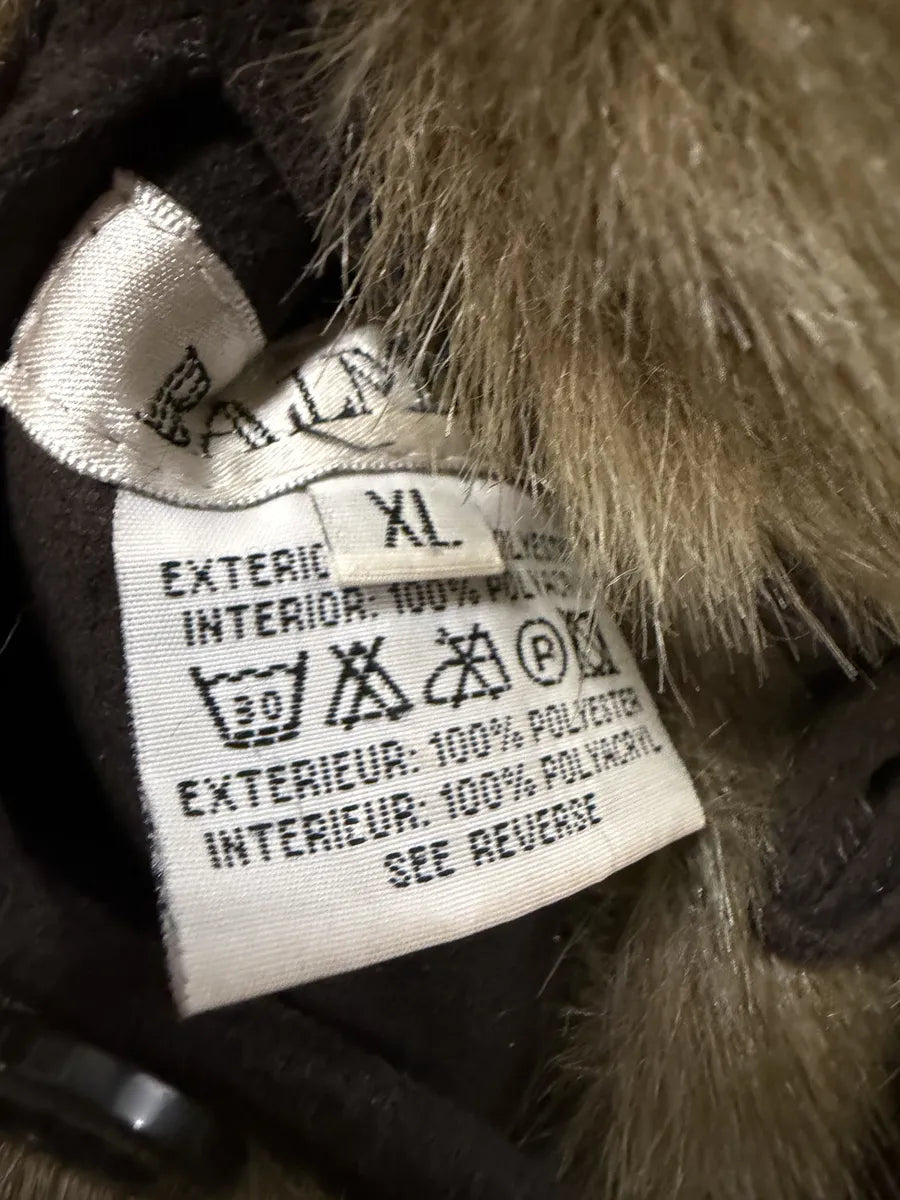 Balmain Beige Faux Fur & Brown Leather Reversible Hooded Coat oXjbKPE 8