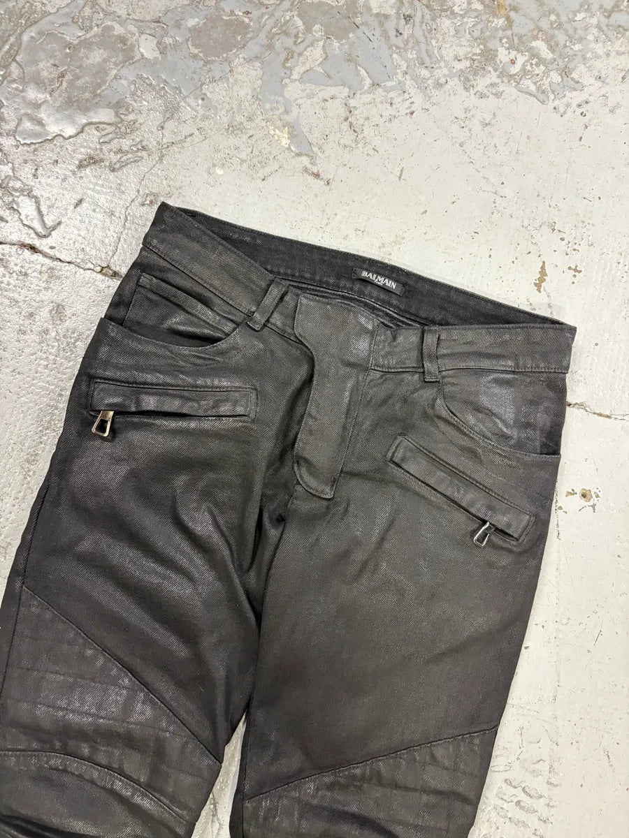 Balmain Black Waxed Biker Jeans wEgLoIg 4
