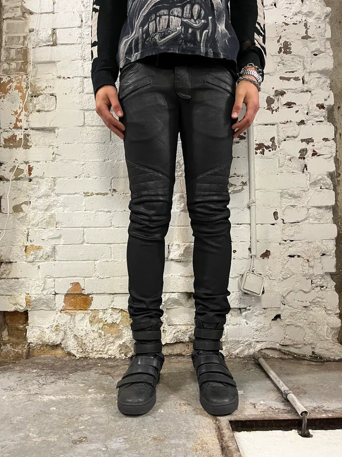 Balmain Black Waxed Biker Jeans wEgLoIg 1