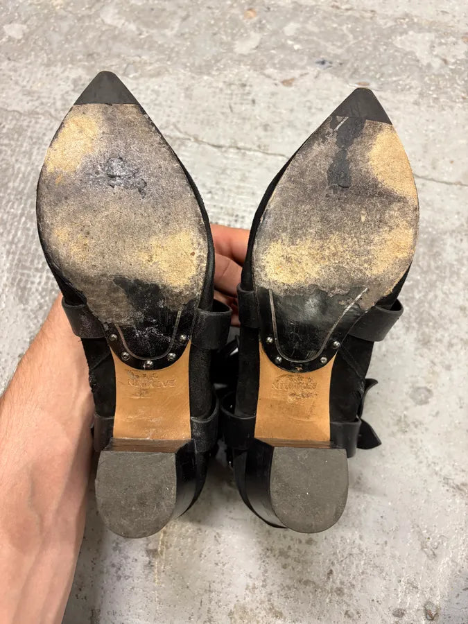 Balmain Black Buckle Avant Garde Suede Leather Heels Boots XQHPKHp 8