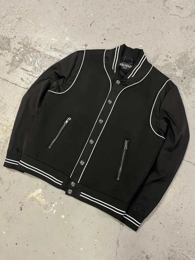 Balmain Black Buttoned White Lined Varsity Jacket XBrPtAe 3
