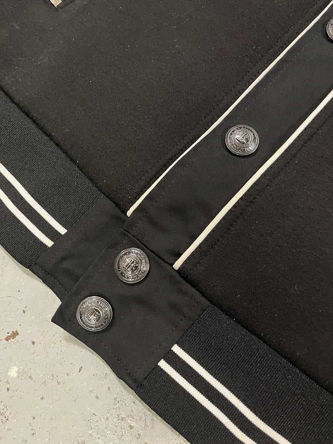 Balmain Black Buttoned White Lined Varsity Jacket XBrPtAe 6
