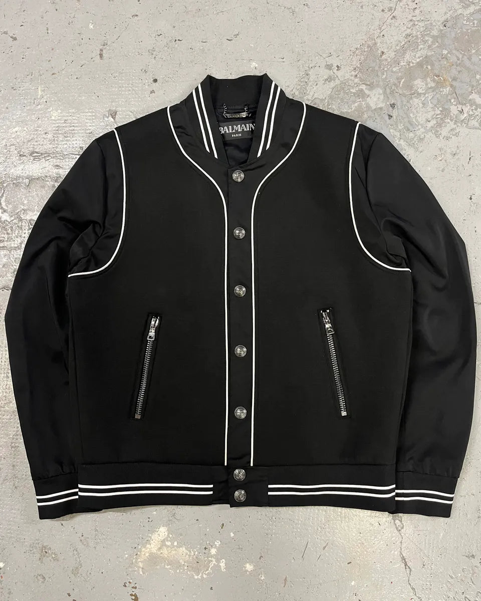 Balmain Black Buttoned White Lined Varsity Jacket XBrPtAe 0