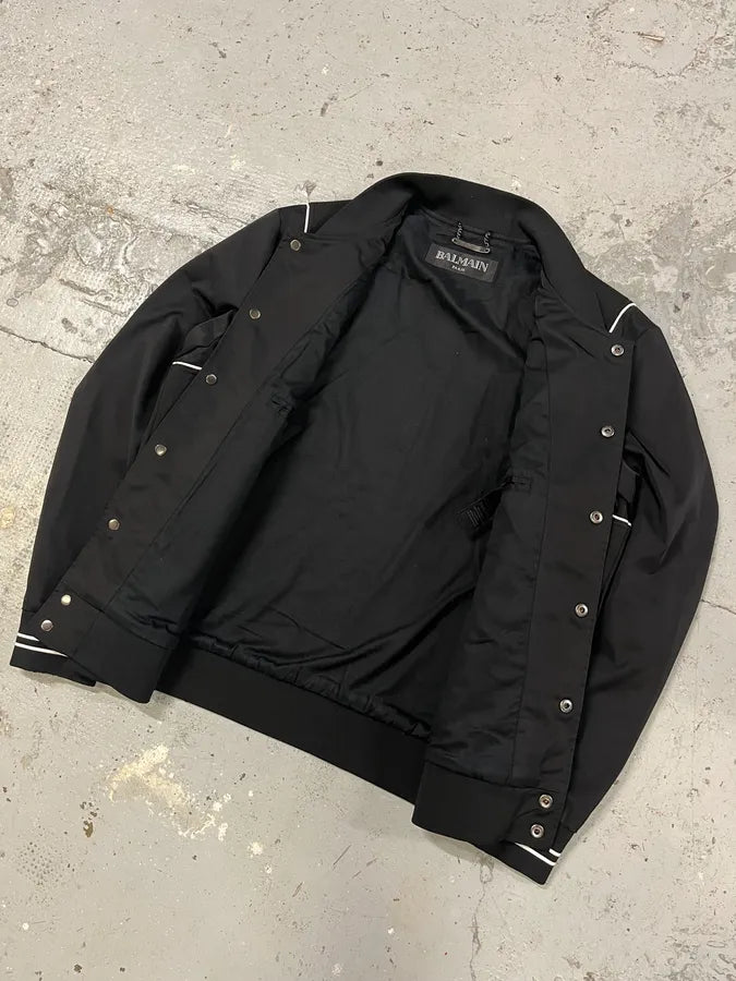 Balmain Black Buttoned White Lined Varsity Jacket XBrPtAe 4
