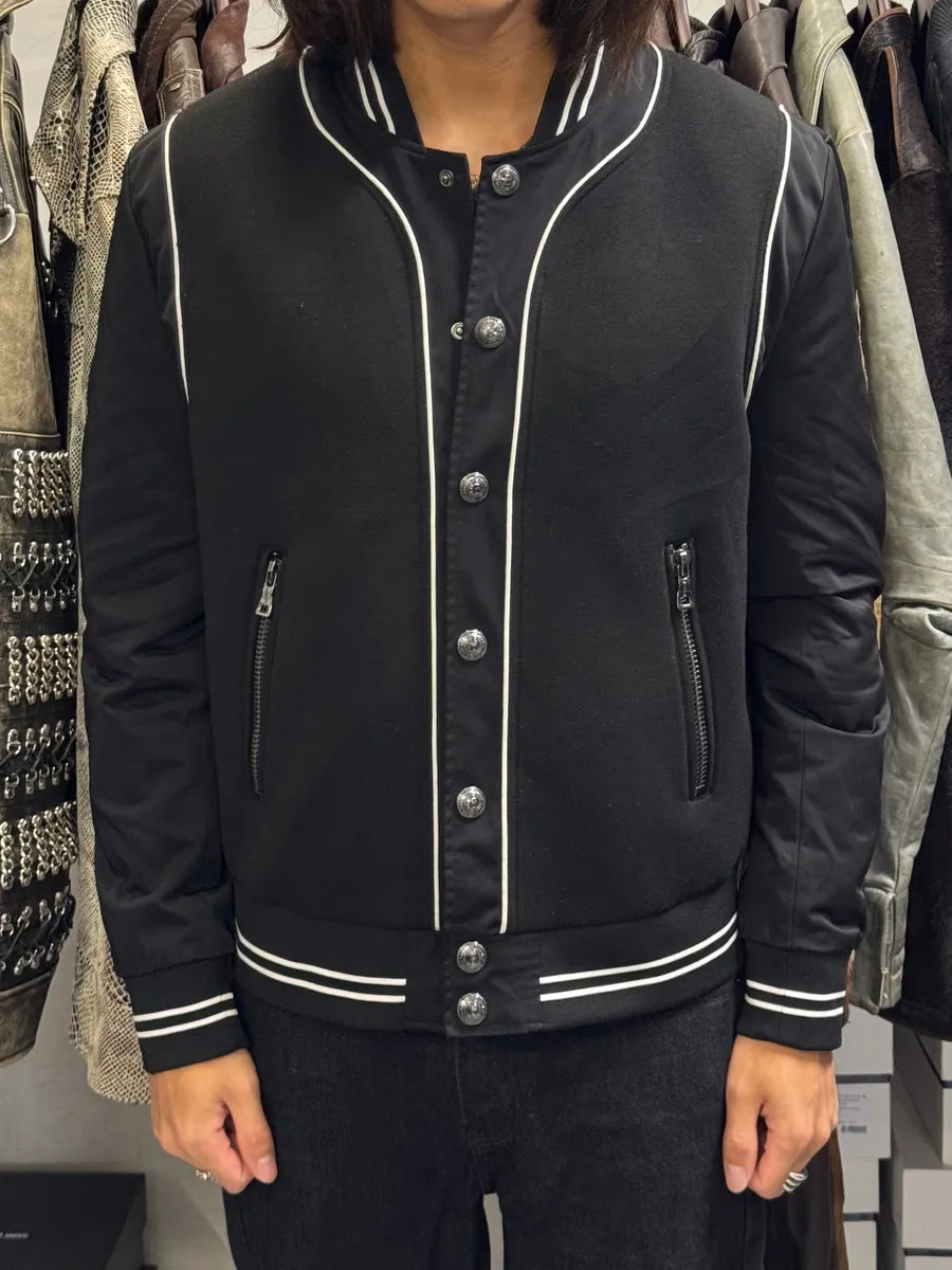 Balmain Black Buttoned White Lined Varsity Jacket XBrPtAe 1