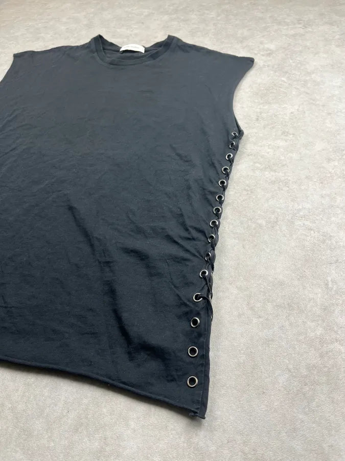 Pierre Balmain Black Cotton Lace-Up Side Tank Top uPsyEyJ 8