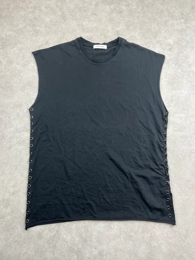 Pierre Balmain Black Cotton Lace-Up Side Tank Top uPsyEyJ 0