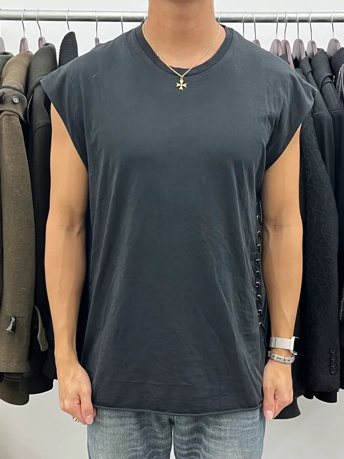 Pierre Balmain Black Cotton Lace-Up Side Tank Top uPsyEyJ 1