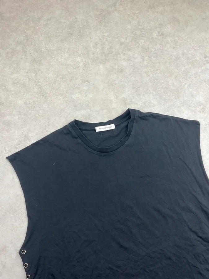 Pierre Balmain Black Cotton Lace-Up Side Tank Top uPsyEyJ 3