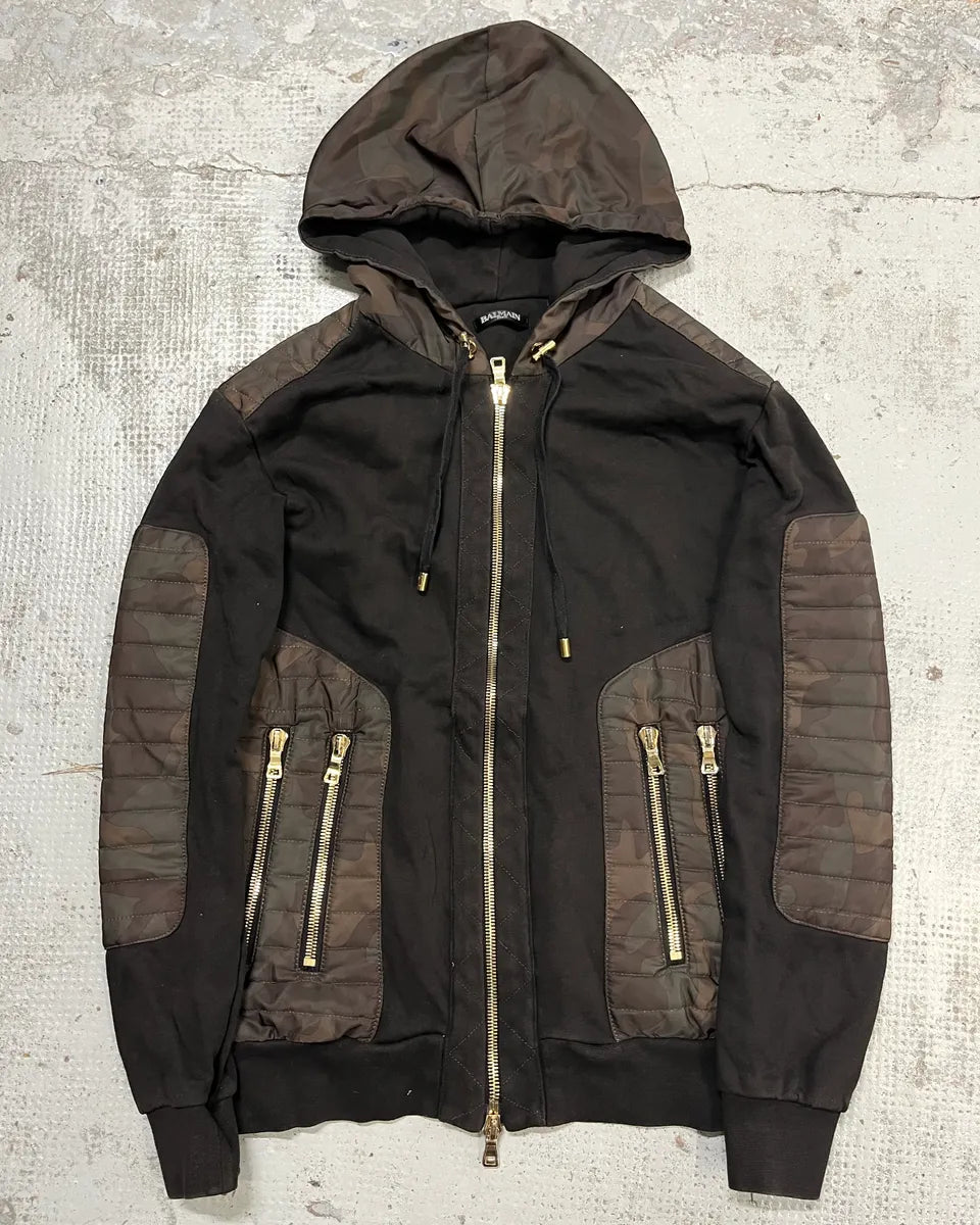 Balmain Black Cotton Quilted Biker Zip Hoodie Jedxawe 0