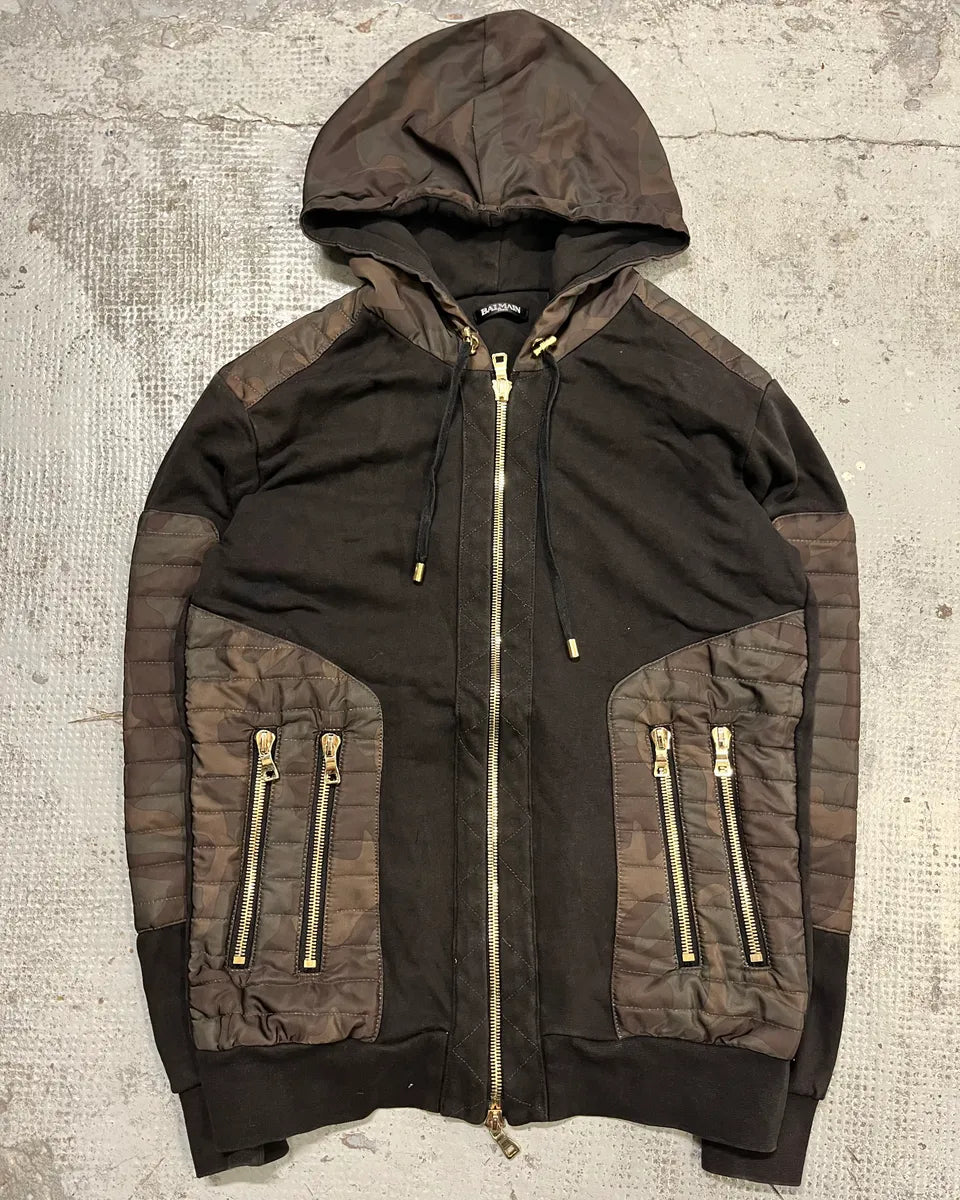 Balmain Black Cotton Quilted Biker Zip Hoodie Jedxawe 3