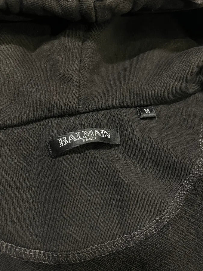 Balmain Black Cotton Quilted Biker Zip Hoodie Jedxawe 8