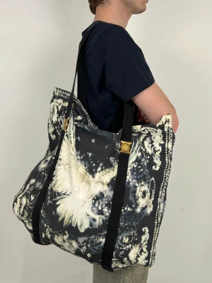 SS2012 Balmain Navy Cream Eagle Floral Tote Bag ZSNDizf 2