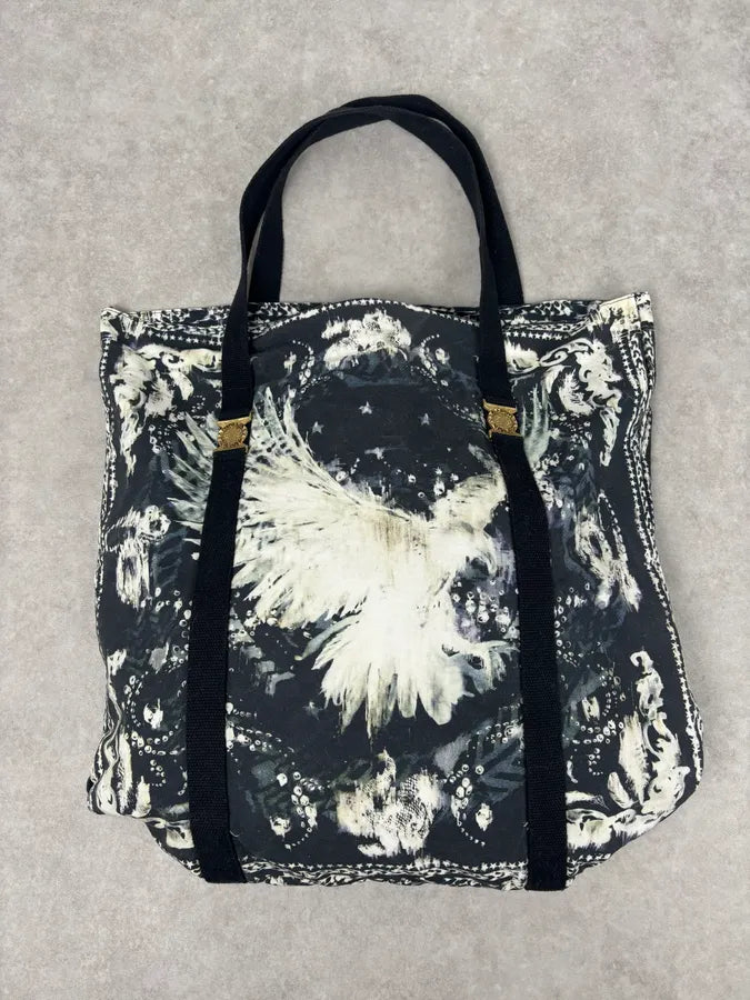 SS2012 Balmain Navy Cream Eagle Floral Tote Bag ZSNDizf 0