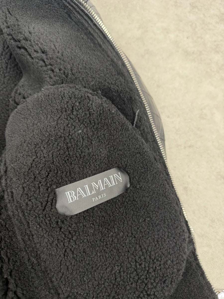 Balmain Black Crocodile Leather Aviator Shearling Jacket  qvApQVj 12