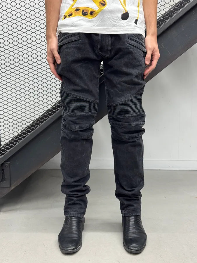 2010s Balmain Black Denim Biker Jeans xLyMenp 1