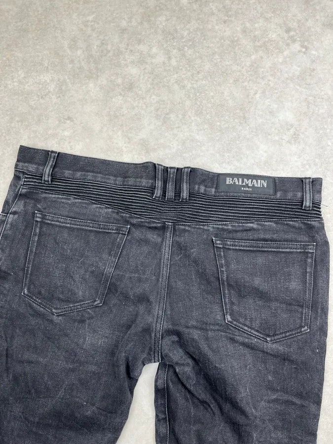 2010s Balmain Black Denim Biker Jeans xLyMenp 6