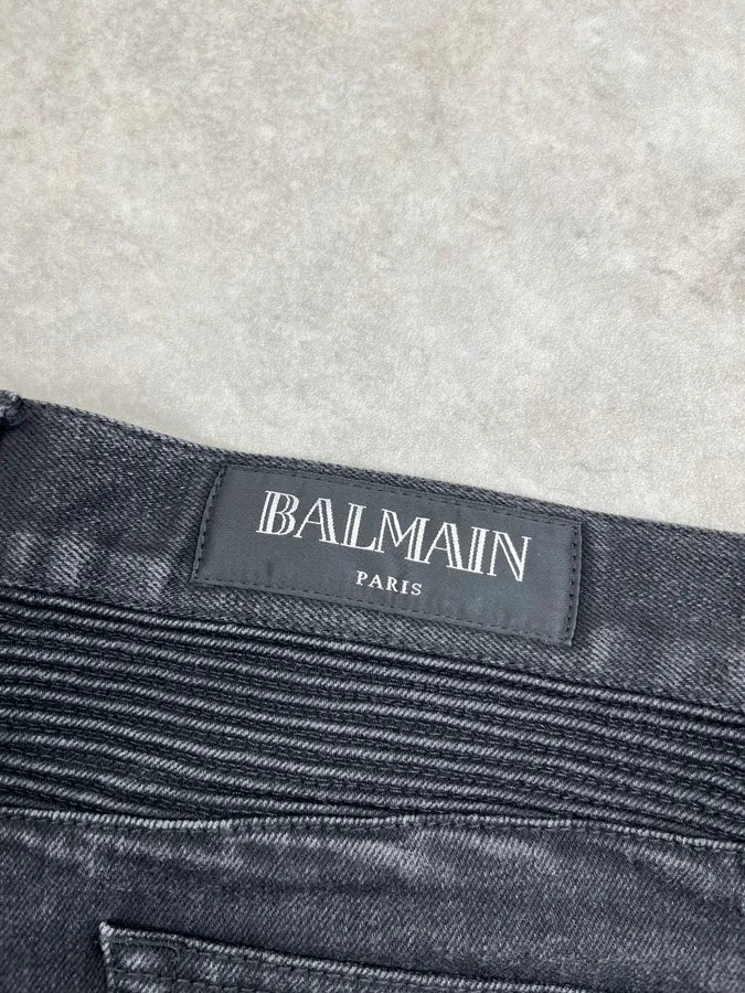 2010s Balmain Black Denim Biker Jeans xLyMenp 8