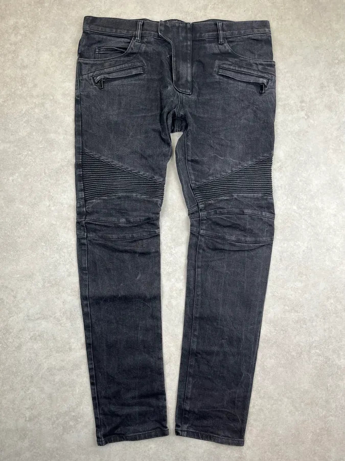2010s Balmain Black Denim Biker Jeans xLyMenp 0