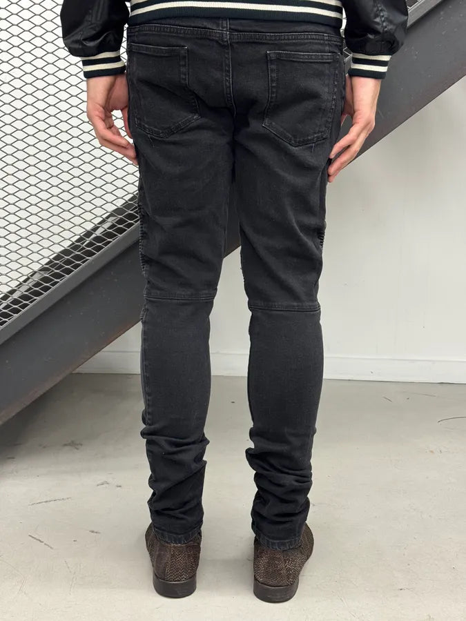Balmain Black Denim Moto Biker Denim Jeans BnKKjQD 3