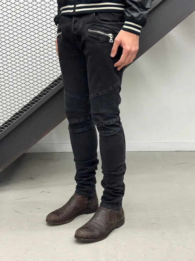 Balmain Black Denim Moto Biker Denim Jeans BnKKjQD 2