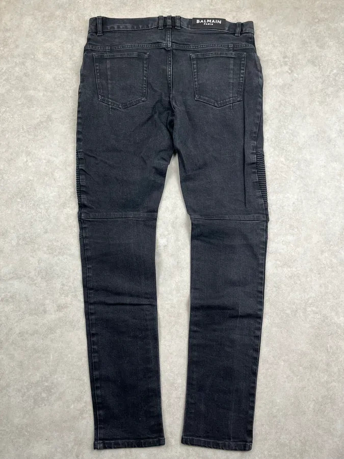 Balmain Black Denim Moto Biker Denim Jeans BnKKjQD 4