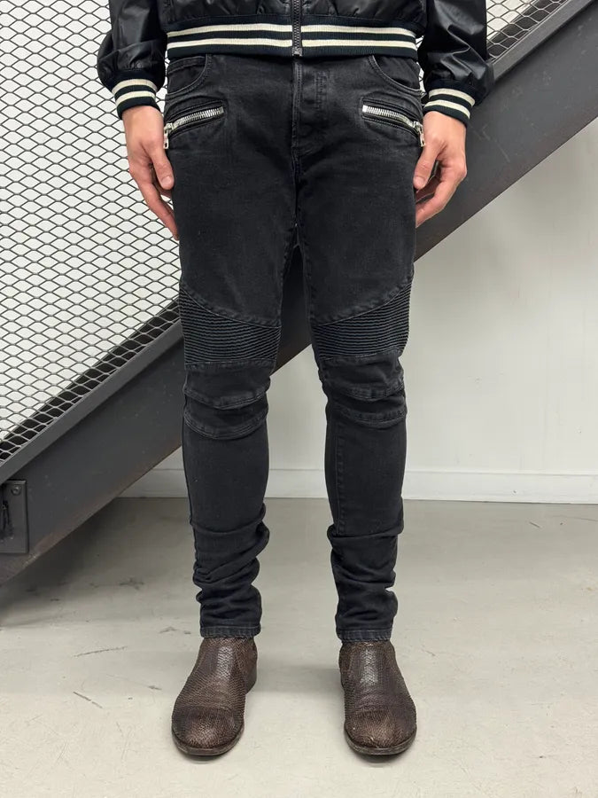 Balmain Black Denim Moto Biker Denim Jeans BnKKjQD 1