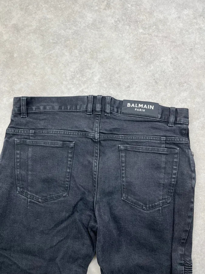 Balmain Black Denim Moto Biker Denim Jeans BnKKjQD 6