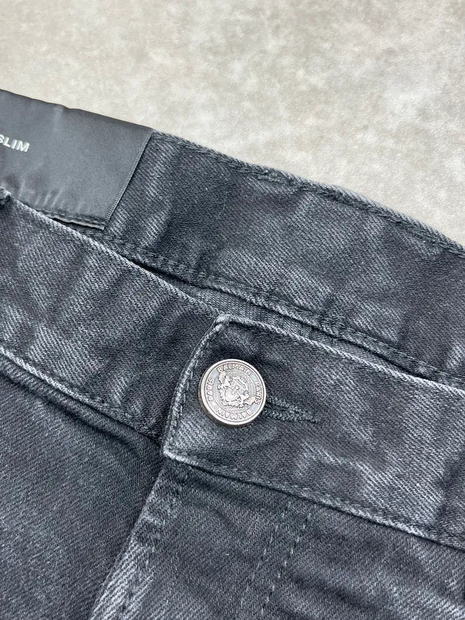 Balmain Black Denim Moto Biker Denim Jeans BnKKjQD 8