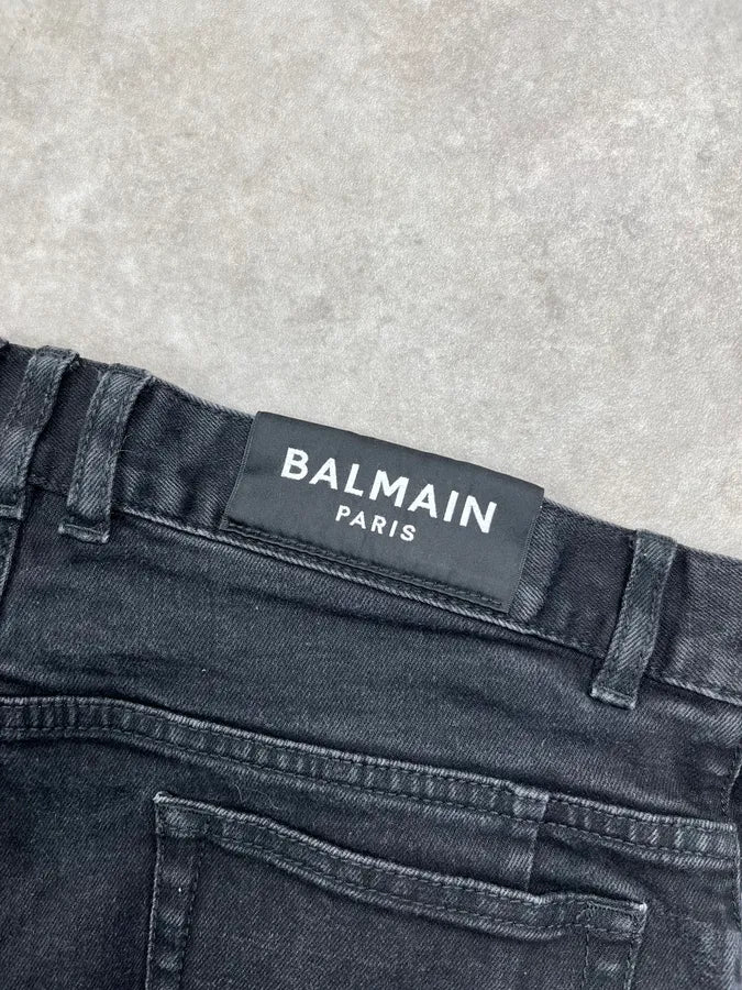 Balmain Black Denim Moto Biker Denim Jeans BnKKjQD 9
