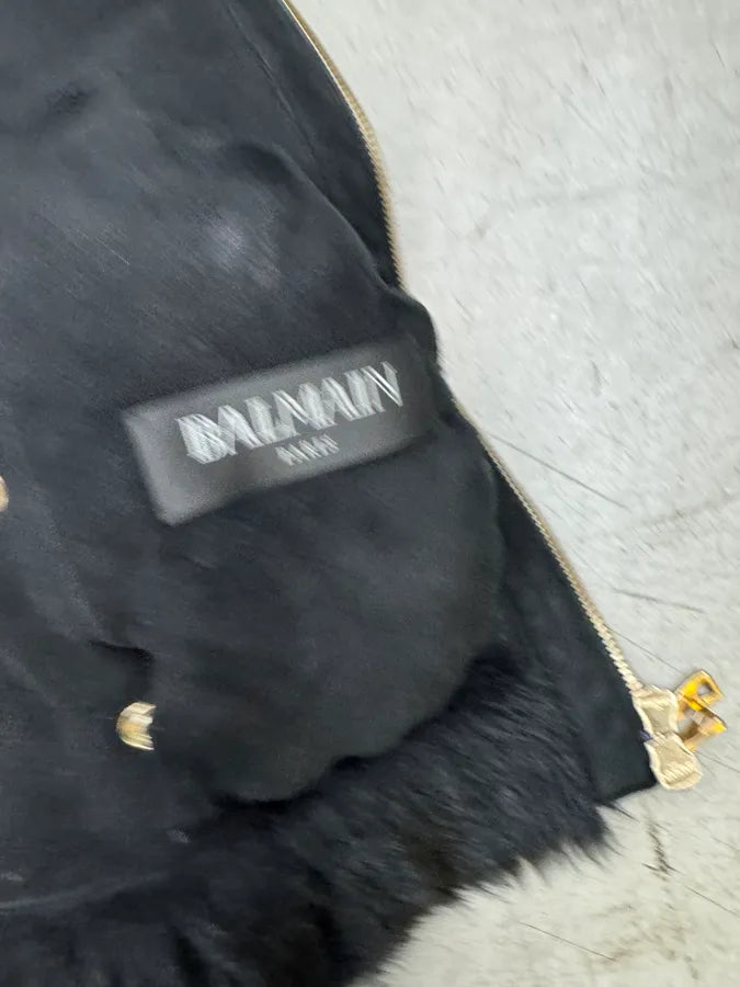 Balmain Black Fur Leather Hooded Buttoned Jacket yZWwIIA 10