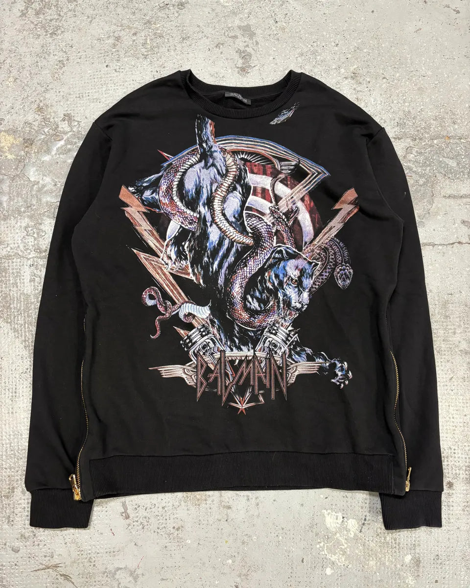 Balmain Black Graphic Monsters Zip Sweater uKHDkro 0