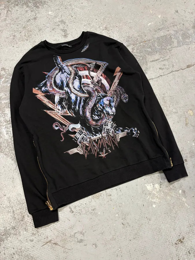 Balmain Black Graphic Monsters Zip Sweater uKHDkro 3