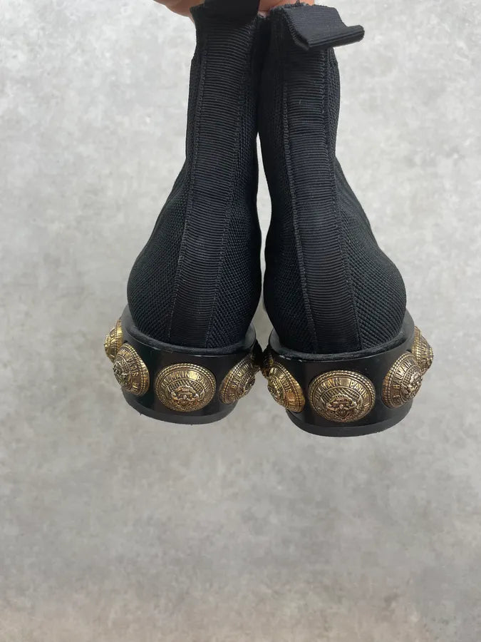 Balmain Black Knit Gold Button Boots YlioIpy 4