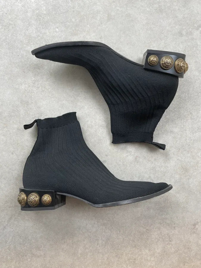 Balmain Black Knit Gold Button Boots YlioIpy 3
