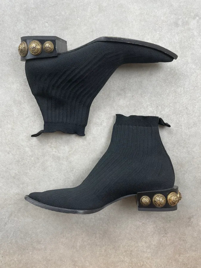 Balmain Black Knit Gold Button Boots YlioIpy 2