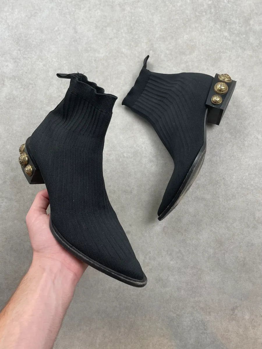 Balmain Black Knit Gold Button Boots YlioIpy 0