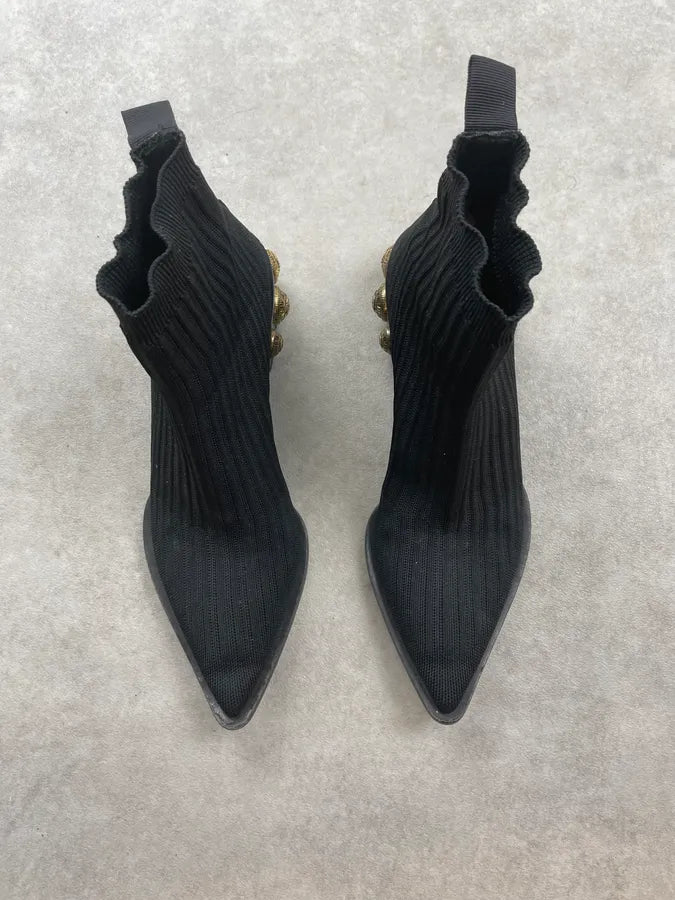 Balmain Black Knit Gold Button Boots YlioIpy 1