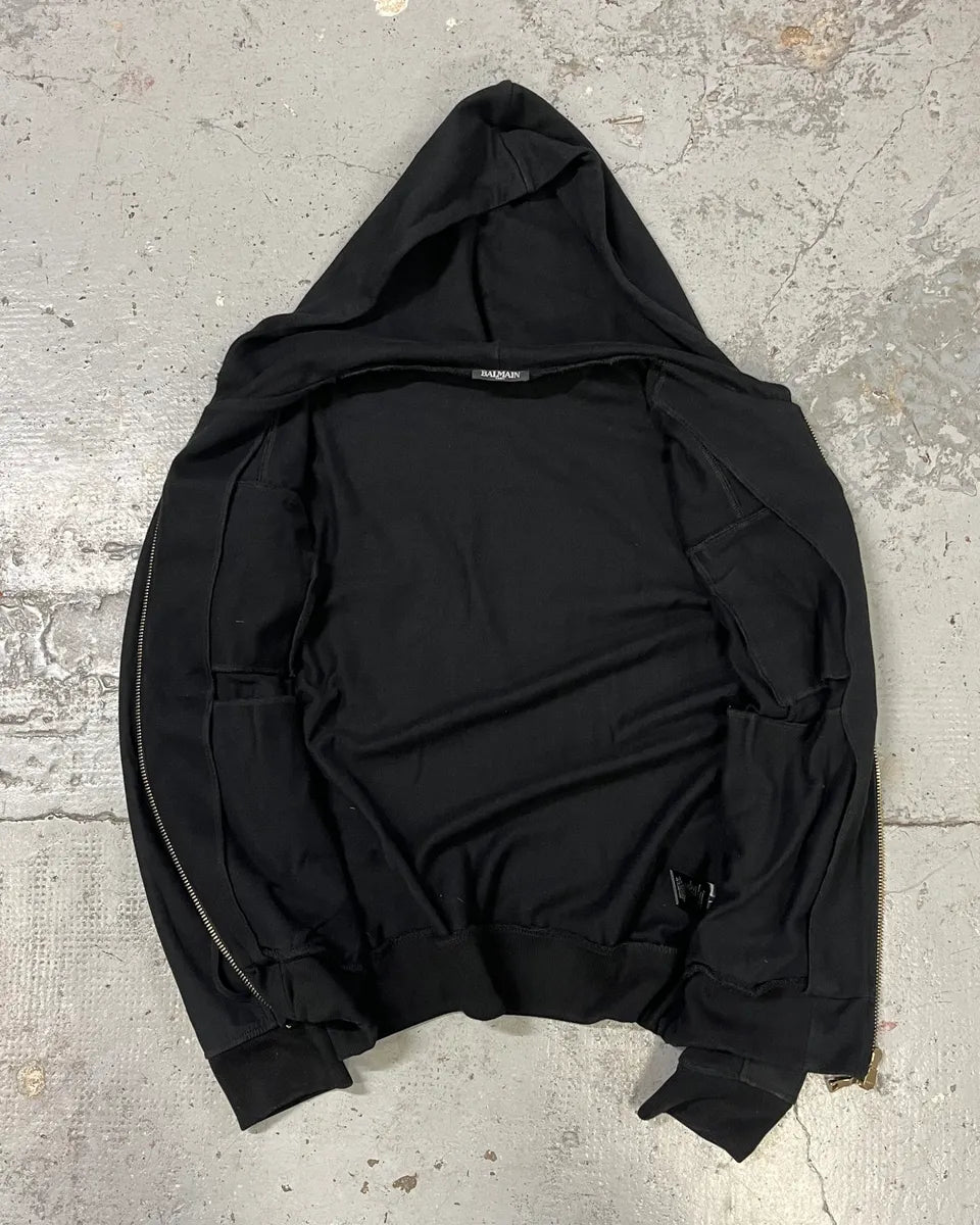 SS2017 Balmain Black Laced Biker Zip-up Hoodie YASPXYV 5